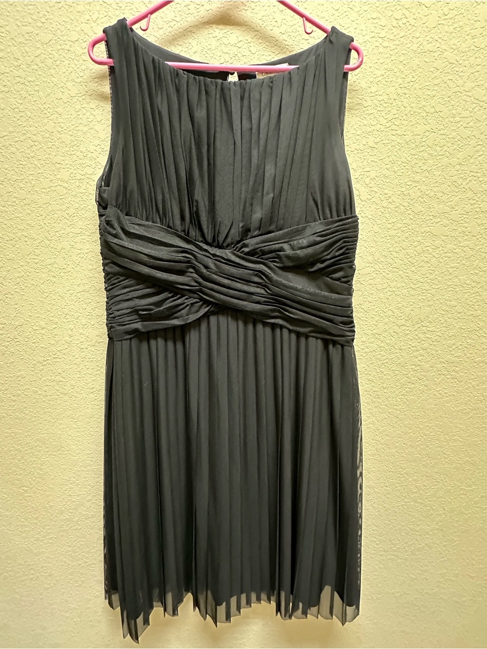 Calvin Klein Charcoal Black Pleated Midi Dress with Twisted Waist